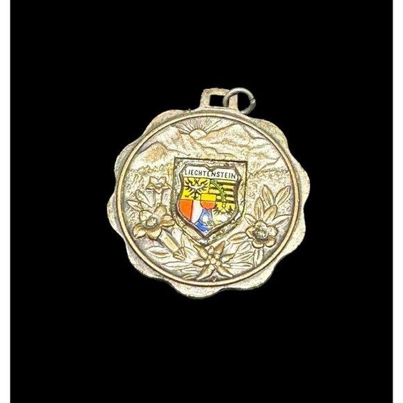 Vintage Saint Christopher Brass Religious Medal Floral Round Shield Germany - Picture 5 of 6